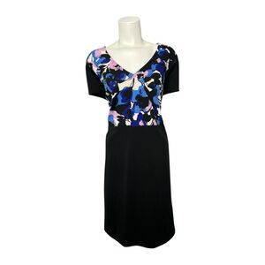 worthington Black Blue Pink Floral‎ Sheath Dress Sz 16